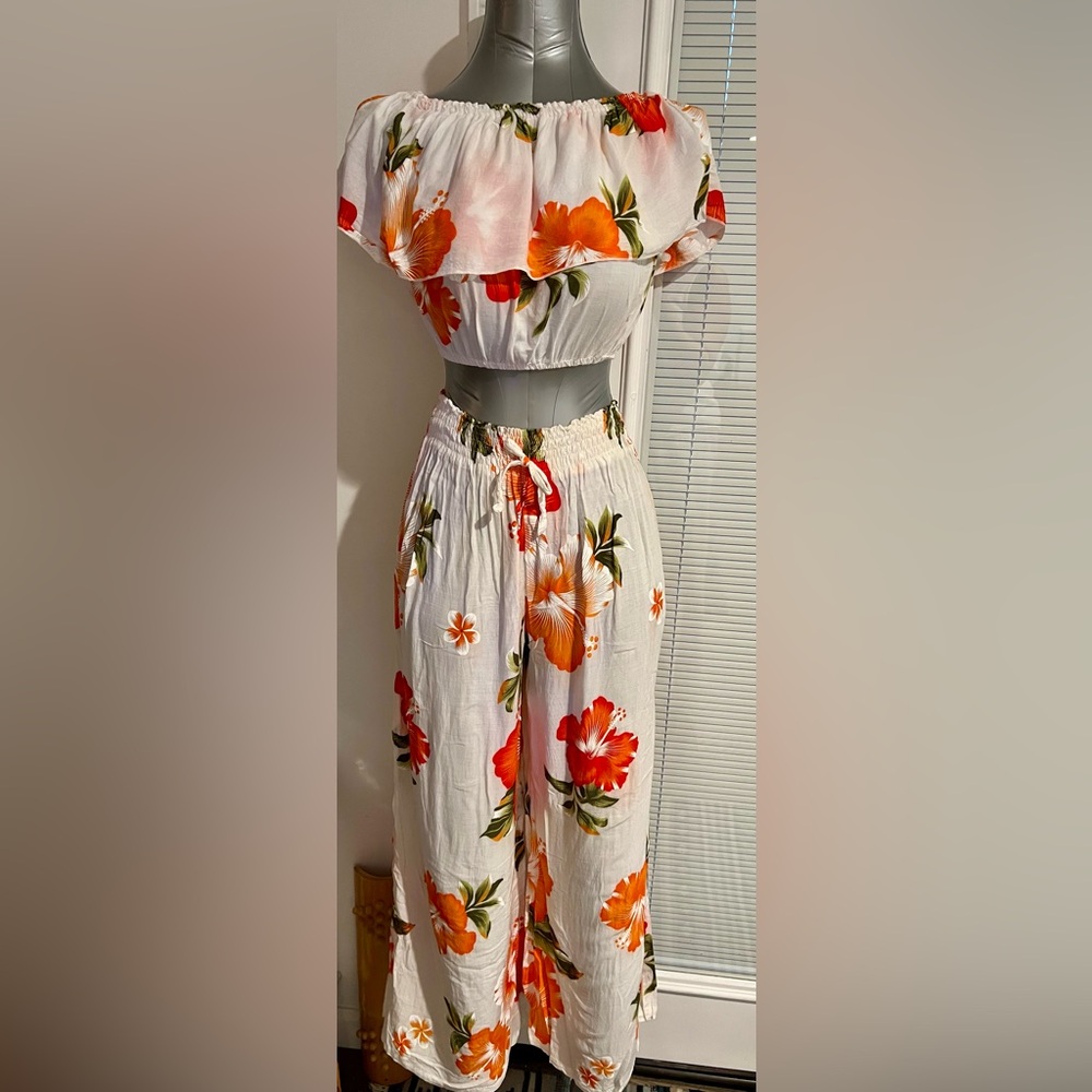 Advance Apparels White and Red Floral Jumpsuit